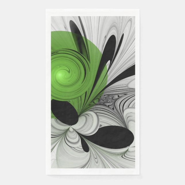 Abstract Black and White with Green Fractal Art Napkin (Front)