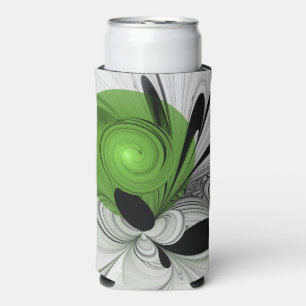 Abstract Black and White with Green Fractal Art Seltzer Can Cooler