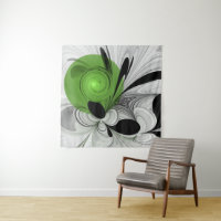 Abstract Black and White with Green Fractal Art