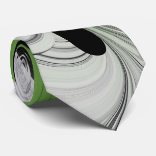Abstract Black and White with Green Fractal Art Tie