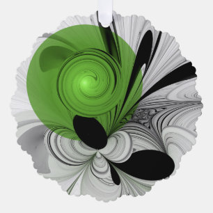 Abstract Black and White with Green Fractal Art Tree Decoration Card