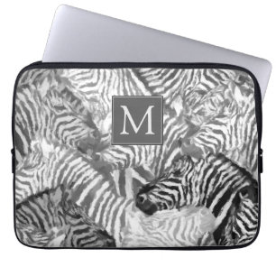 Abstract Black and White Zebra Art Monogram Laptop Sleeve