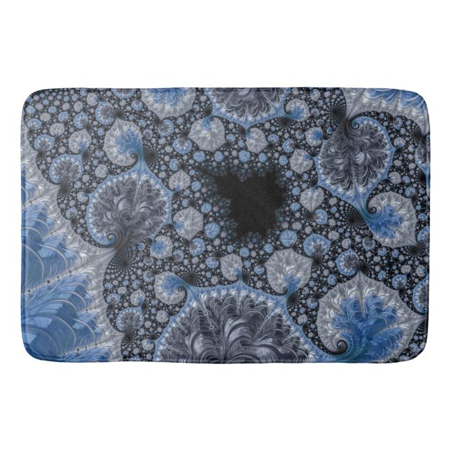 Abstract Black Blue Fractal Bath Mat (Front)