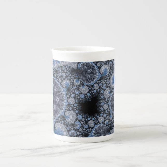 Abstract Black Blue Fractal Bone China Mug (Front)