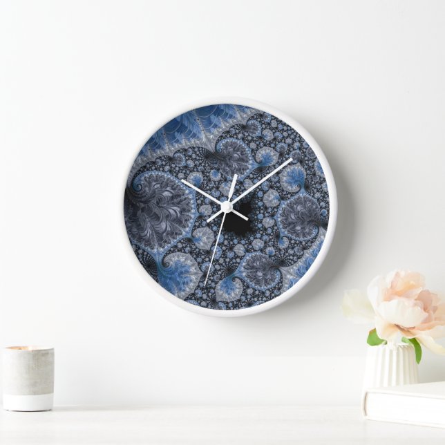 Abstract Black Blue Fractal Clock (Home)