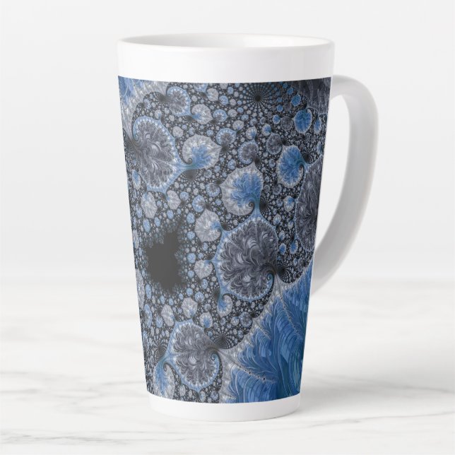 Abstract Black Blue Fractal Latte Mug (Right Angle)