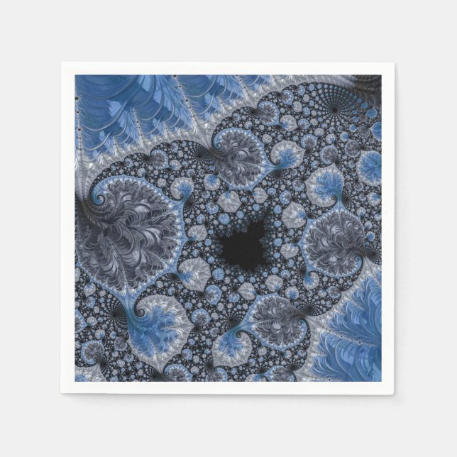 Abstract Black Blue Fractal Napkin (Front)