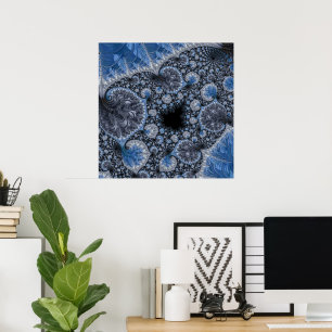 Abstract Black Blue Fractal Poster