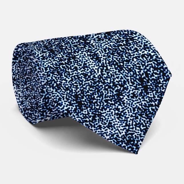 Abstract Black Blue White Dot Art Controlled Chaos Tie (Rolled)