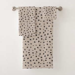 Abstract black brush strokes on cream bath towel set