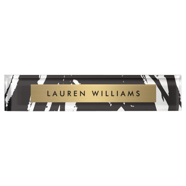 Abstract Black Brushstrokes Desk Nameplate (Front)