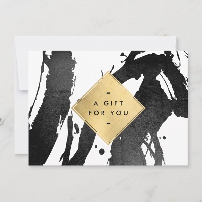 Abstract Black Brushstrokes Faux Gold Gift Card (Front)