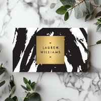 Abstract Black Brushstrokes with Gold Name Logo