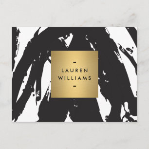 Abstract Black Brushstrokes with Gold Name Logo Postcard