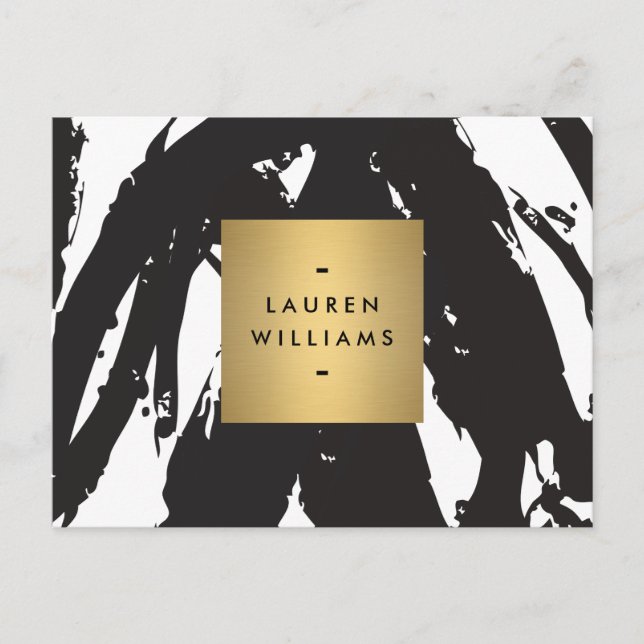 Abstract Black Brushstrokes with Gold Name Logo Postcard (Front)