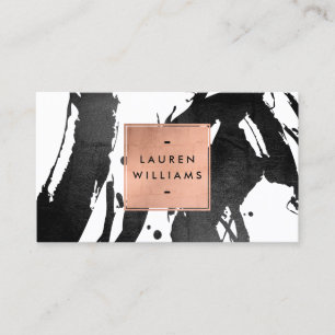 Abstract Black Brushstrokes with Rose Gold Frame Business Card
