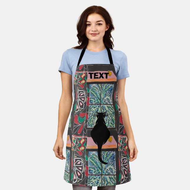 Abstract Black Cat, Matisse Style, add text, Apron (Worn)