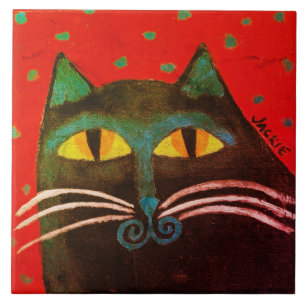 Abstract Black Cat Painting Tile