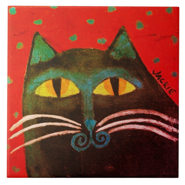 Abstract Black Cat Painting Tile (Front)