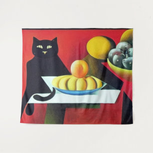 Abstract Black Cat Tapestry