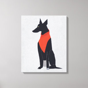 Abstract Black Dog with Red Bandanna Art Canvas Print