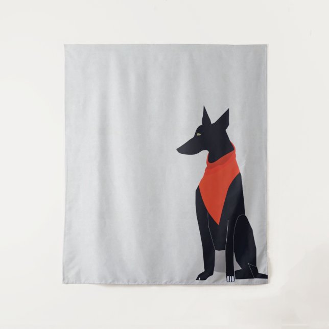 Abstract Black Dog with Red Bandanna Art Tapestry (Front)