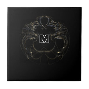 Abstract Black Elegance With Initials Tile
