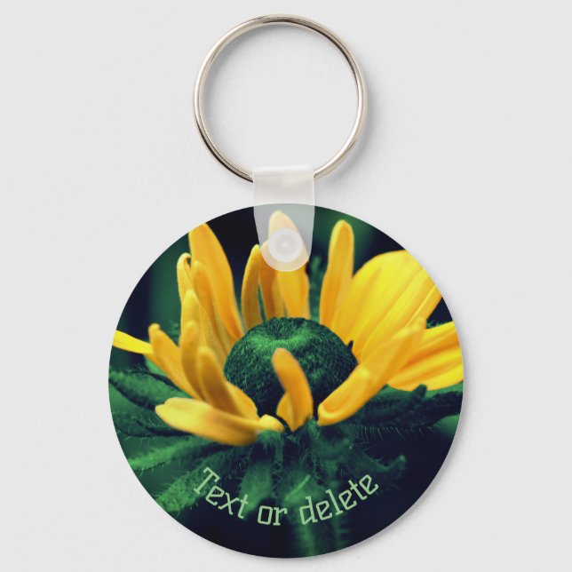 Abstract Black Eyed Susan Flower Personalised Key Ring (Front)