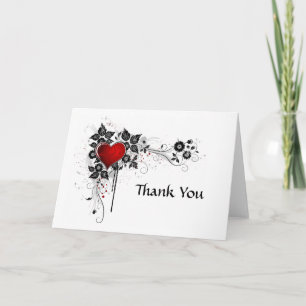Abstract Black Floral Swirls Red Heart Thank You