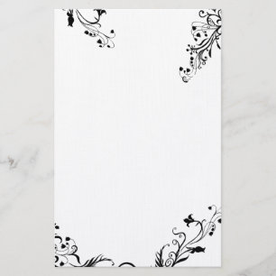 Abstract Black Floral Vining Stationery