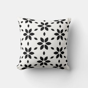 Abstract Black Flower Petals on White Background Cushion