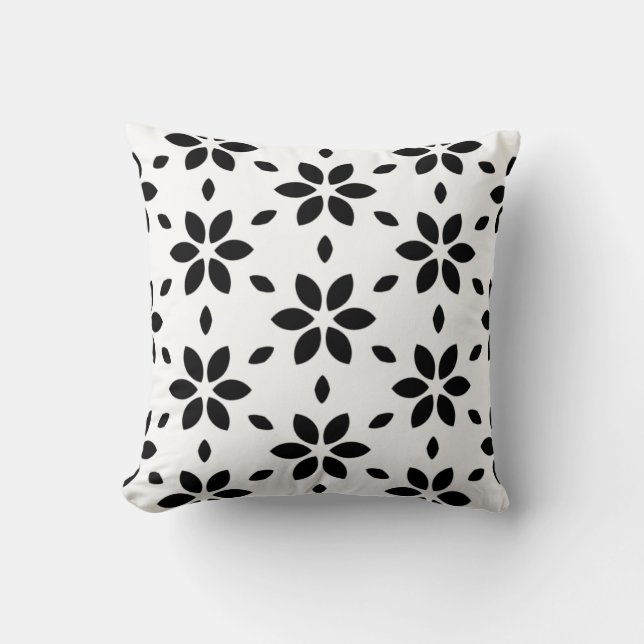Abstract Black Flower Petals on White Background Cushion (Front)