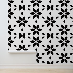 Abstract Black Flower Petals on White Background Wallpaper