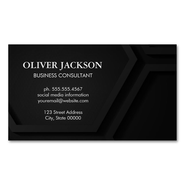 Abstract Black Geometric Panels Magnetic Business Card (Front)