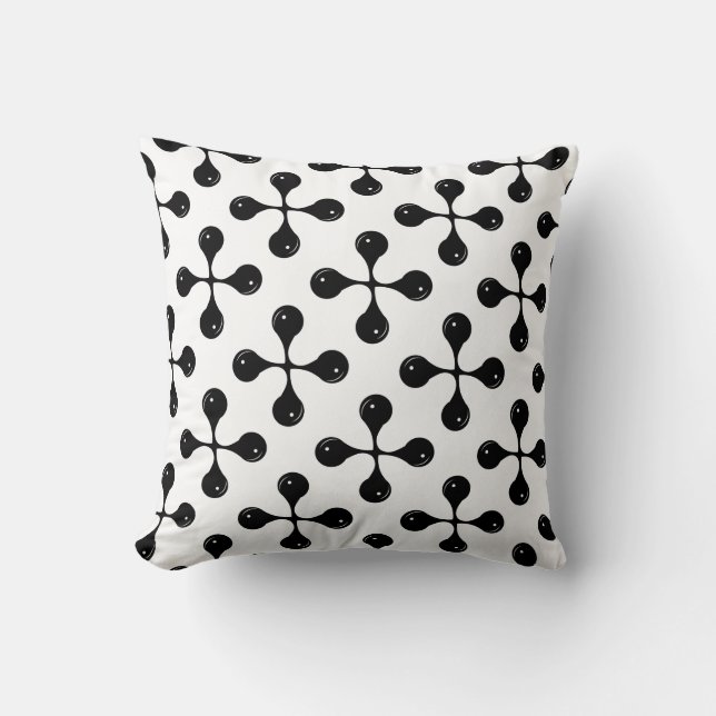 Abstract Black Geometric Round Shape on White Cushion (Front)