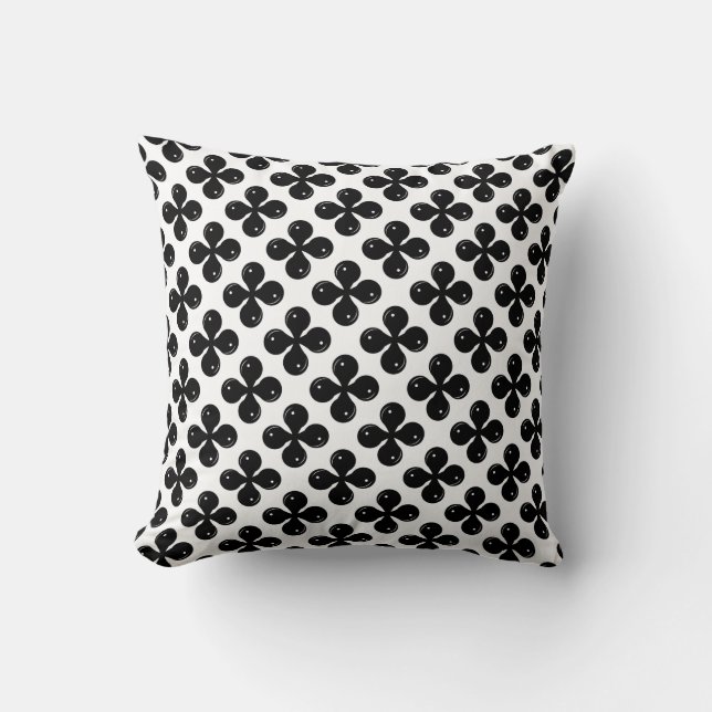 Abstract Black Geometric Round Shape on White Thro Cushion (Front)