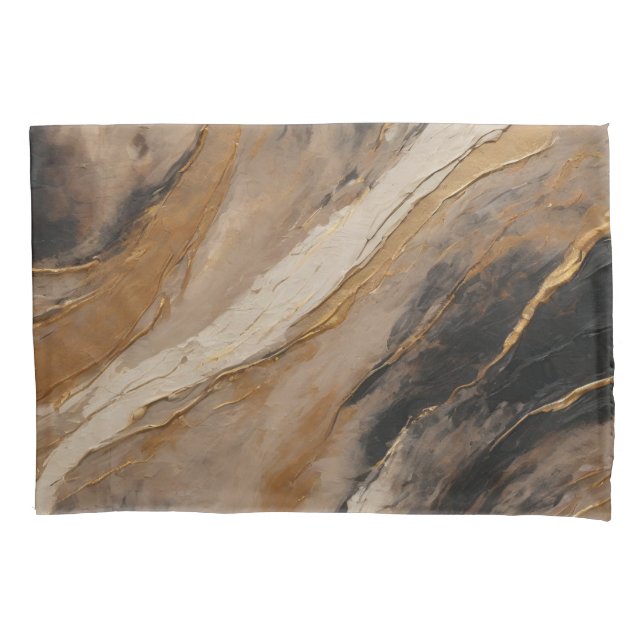 Abstract Black Gold Beige Pillowcase (Front)