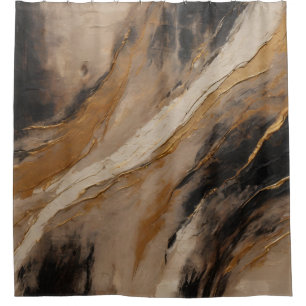 Abstract Black Gold Beige Shower Curtain