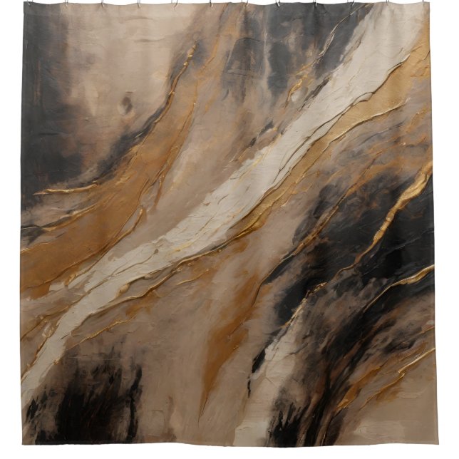Abstract Black Gold Beige Shower Curtain (Front)