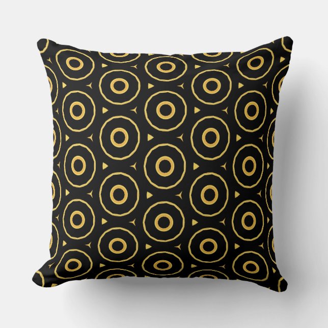 Abstract Black Gold Circles Accent Pillow (Front)