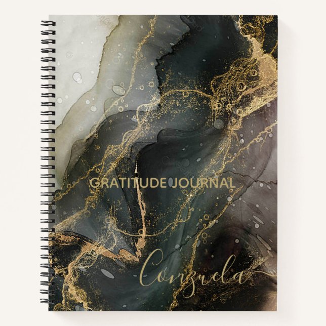 Abstract Black Gold Marble Gratitude Journal (Front)