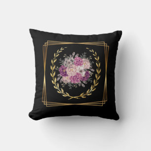 Abstract Black Gold Purple Floral Boho Trending Cushion