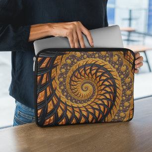 Abstract Black Gold Spiral Fractal Laptop Sleeve