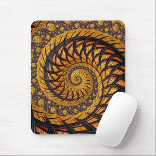 Abstract Black Gold Spiral Fractal Mouse Mat