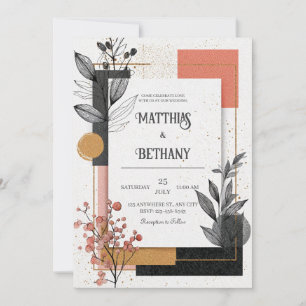 Abstract Black Gold Terracotta Line Art Wedding Invitation