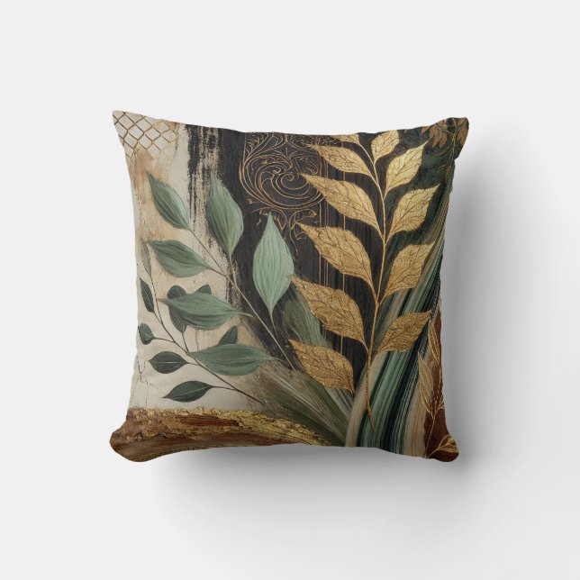 Abstract Black-Golden Leaf Artwork Style 10 Cushion (Front)