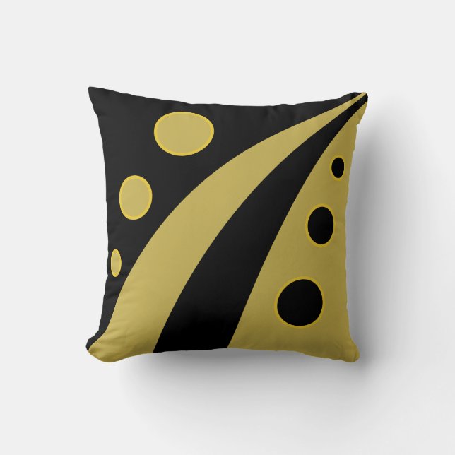 Abstract black & golden waves with circles cushion (Front)
