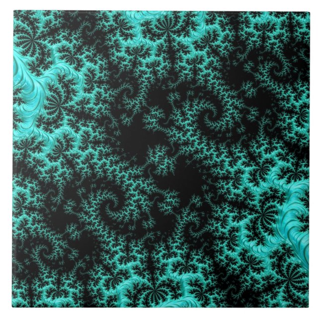 Abstract Black Green Fractal Art Tile (Front)