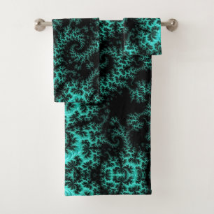 Abstract Black Green Fractal Bath Towel Set