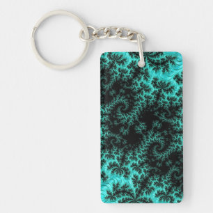 Abstract Black Green Fractal Pattern Key Ring
